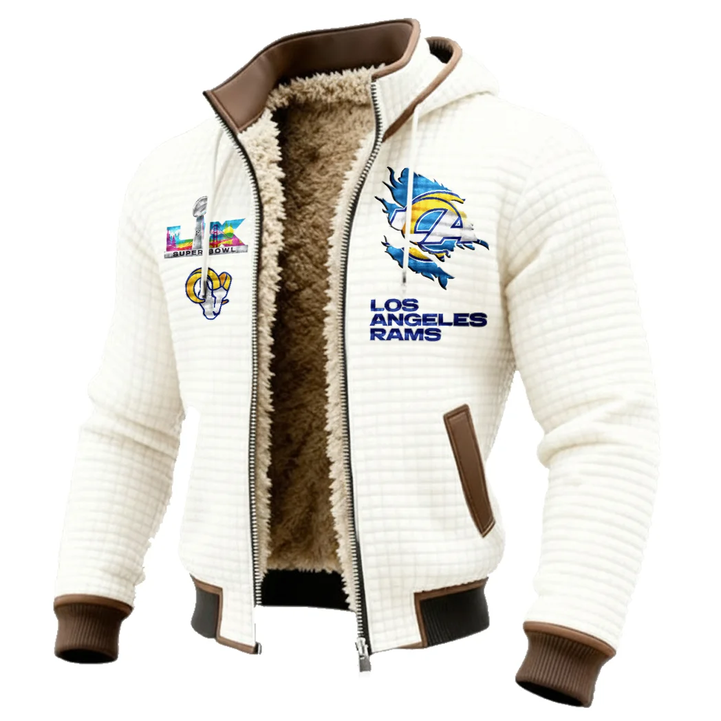 Fan Horn Squad Fleece-Lined Hooded Jacket, Water-Resistant Thermal Hoody HVN1462LA - White - Image 2