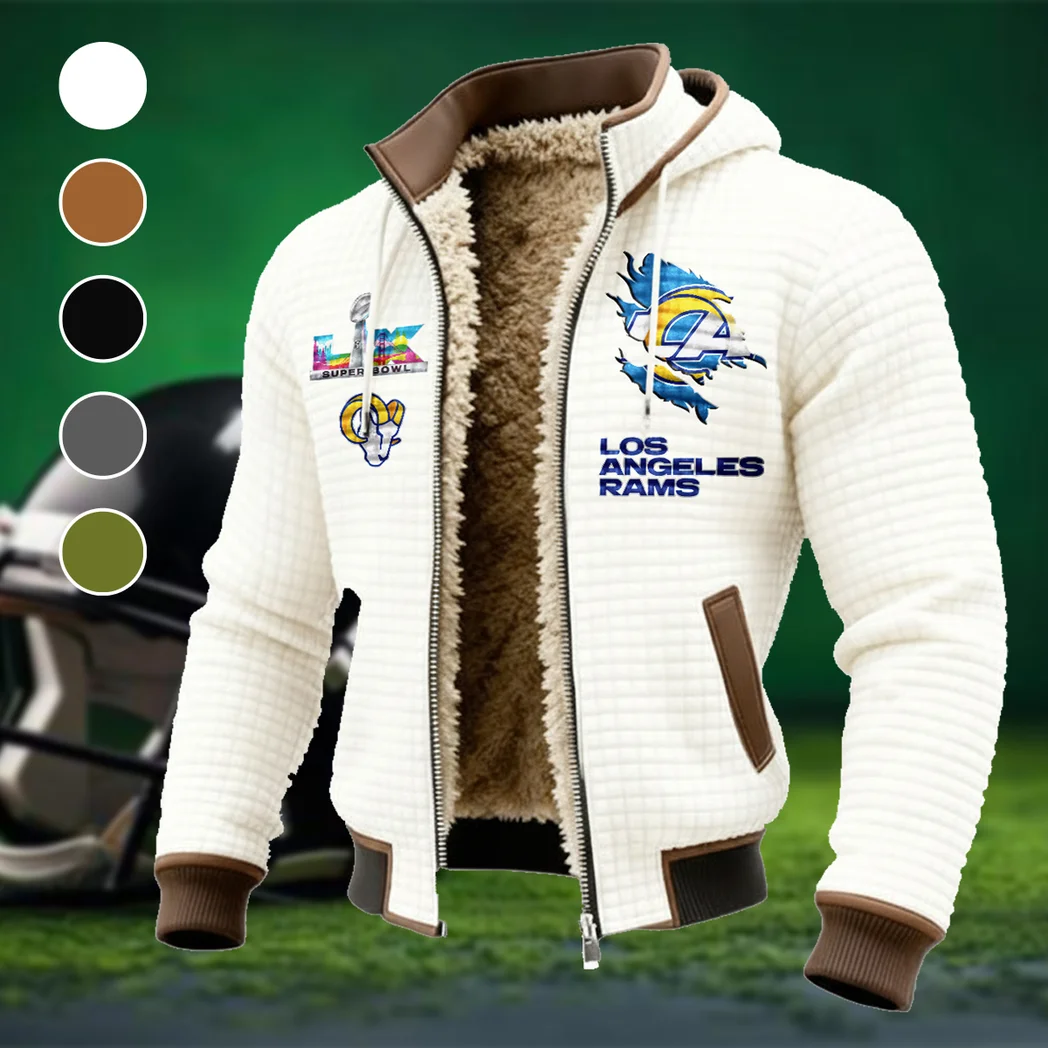 Fan Horn Squad Fleece-Lined Hooded Jacket, Water-Resistant Thermal Hoody HVN1462LA - White