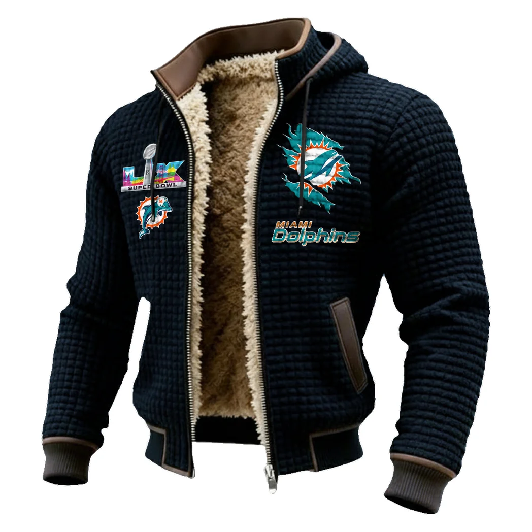 Match Day Dolphins Fleece-Lined Hooded Jacket, Cold-Snap Defense Jacket HVN1462MD - Black - Image 2