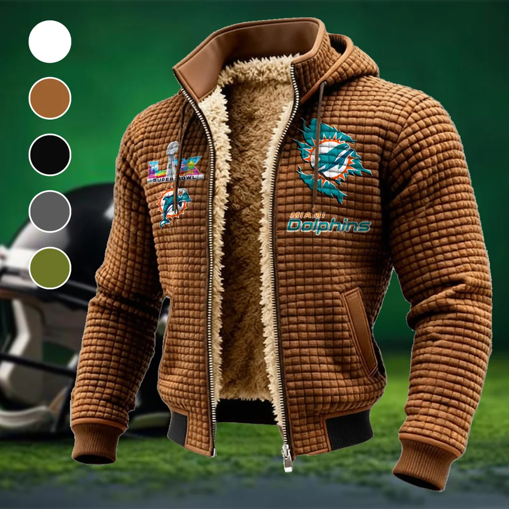 Match Day Dolphins Fleece-Lined Hooded Jacket, Cold-Snap Defense Jacket HVN1462MD - brown