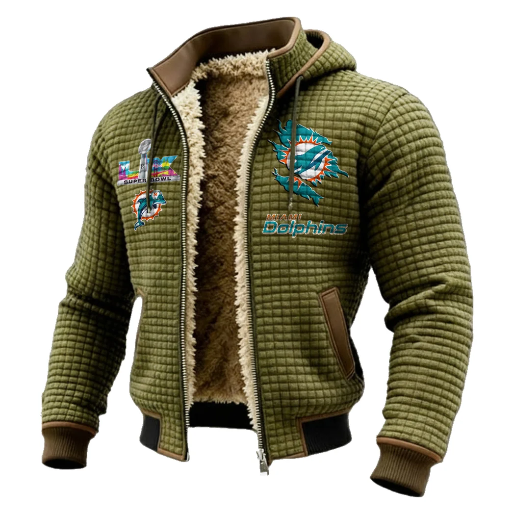Match Day Dolphins Fleece-Lined Hooded Jacket, Cold-Snap Defense Jacket HVN1462MD - Green - Image 2