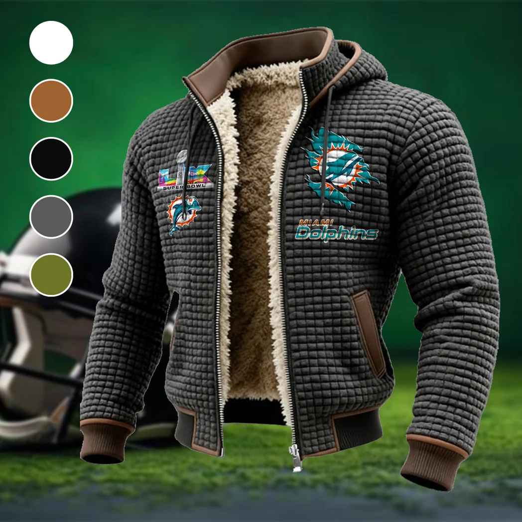 Match Day Dolphins Fleece-Lined Hooded Jacket, Cold-Snap Defense Jacket HVN1462MD - Grey