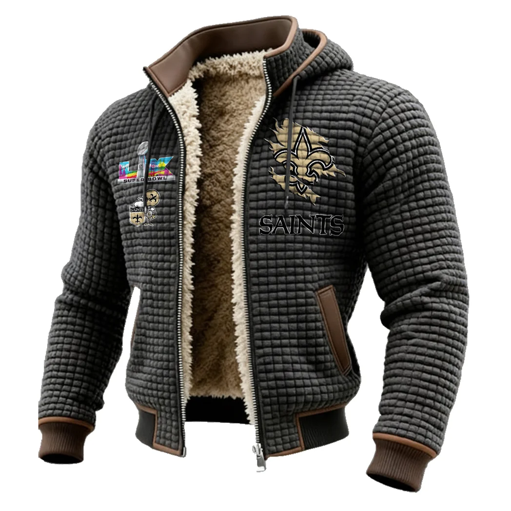 Fan Squad Fleece-Lined Hooded Jacket, Brushed Interior Winter Jacket HVN1462NS - Grey - Image 2