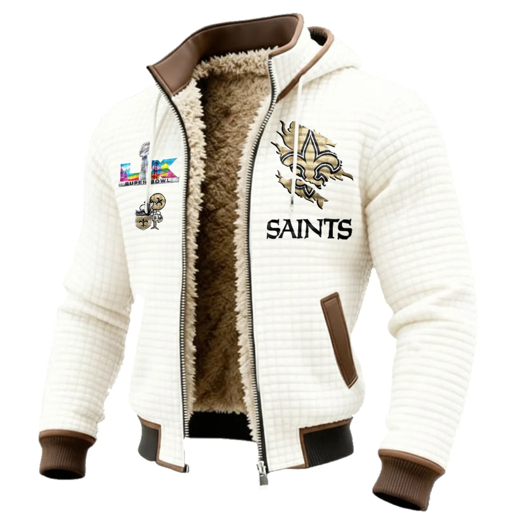 Fan Squad Fleece-Lined Hooded Jacket, Brushed Interior Winter Jacket HVN1462NS - White - Image 2