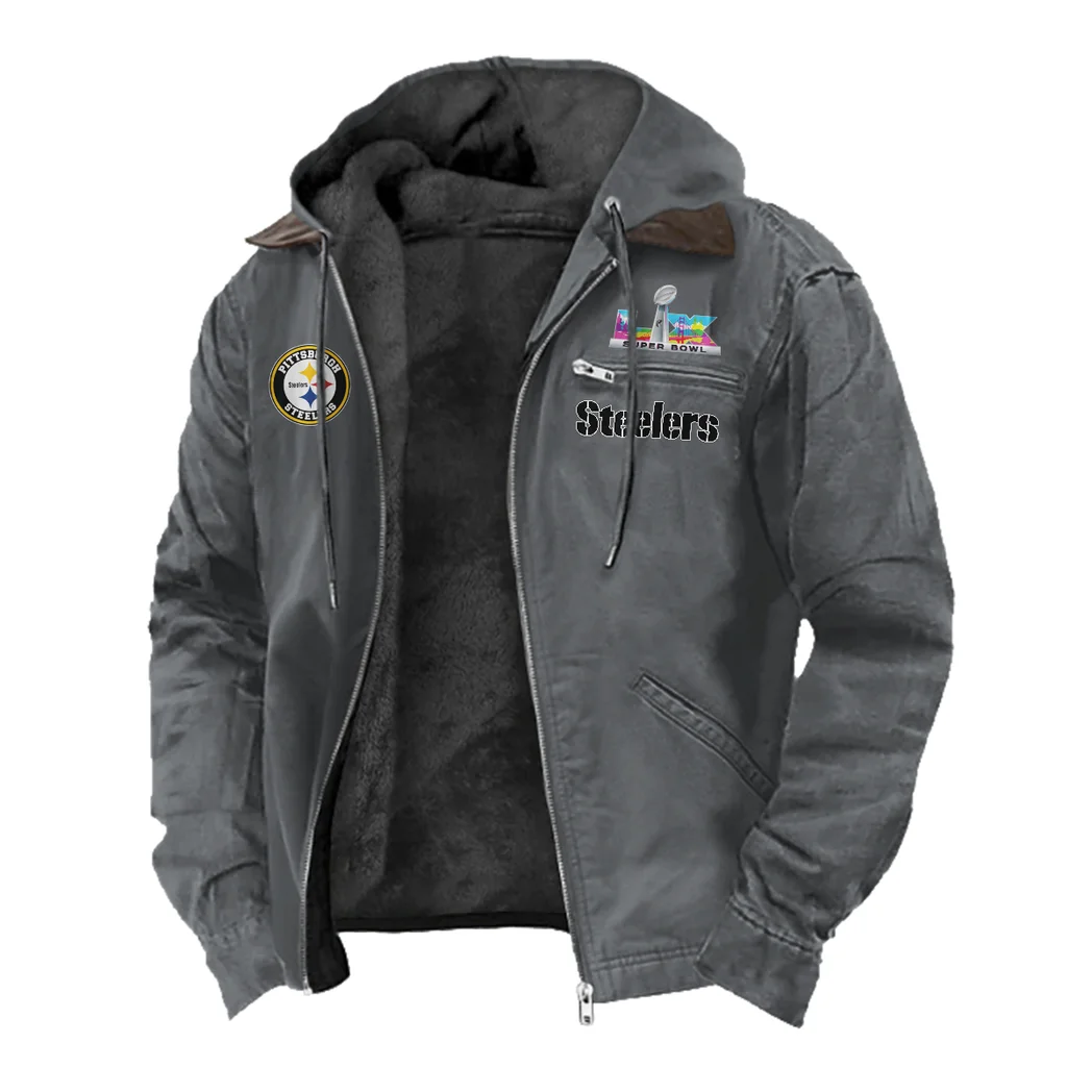 Game Day Squad Flannel Hoodie, Supporter Spirit Hooded Flannel HVN1462PS - Gray - Image 2