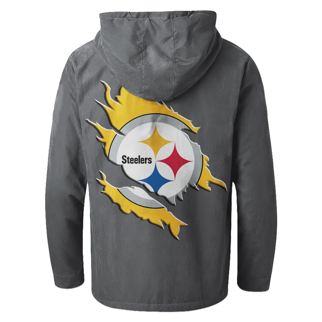 Game Day Squad Flannel Hoodie, Supporter Spirit Hooded Flannel HVN1462PS - Gray - Image 3