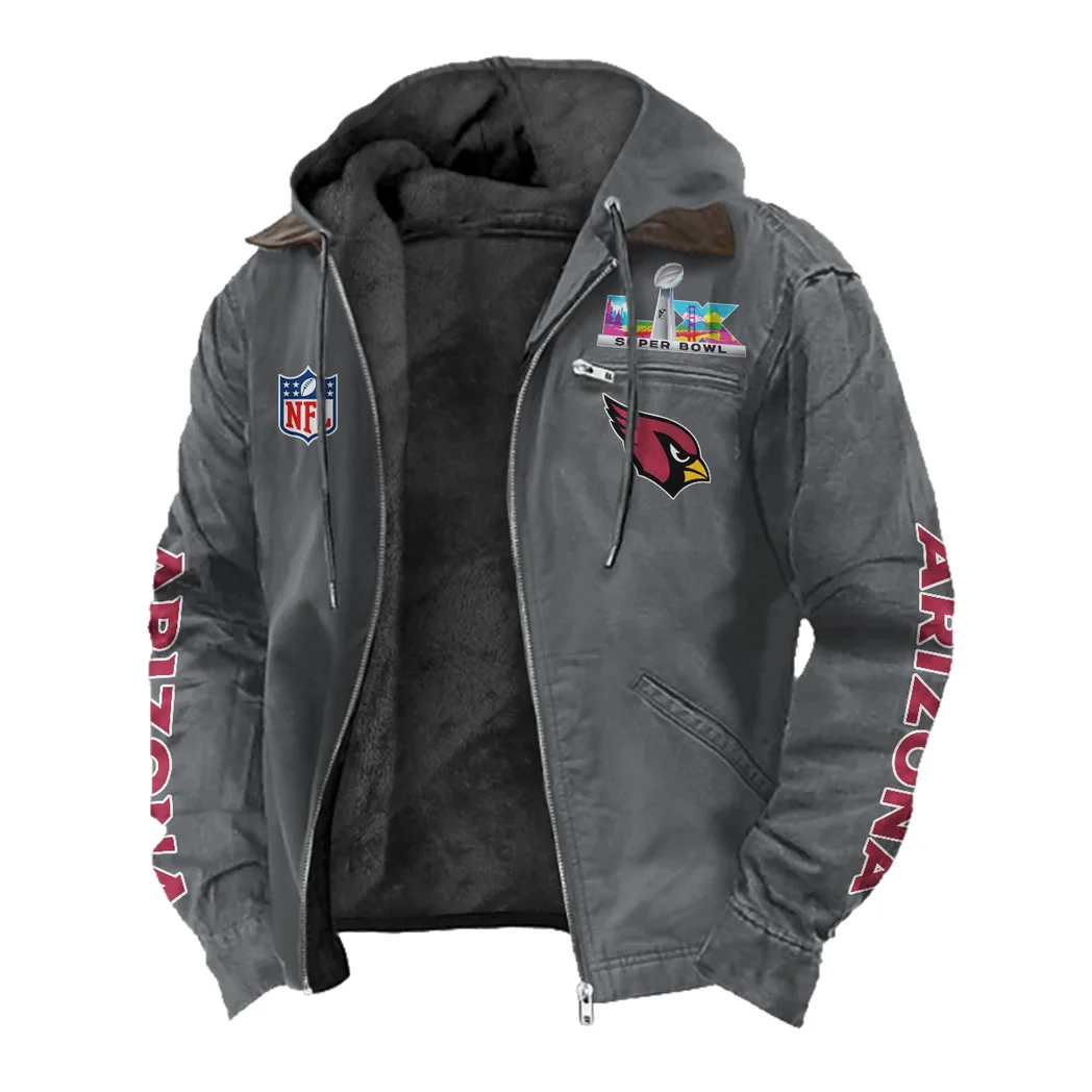 Red Bird Crew Flannel Hoodie, Sport Fan Flannel Hoodie HVN1463AC - Gray - Image 2