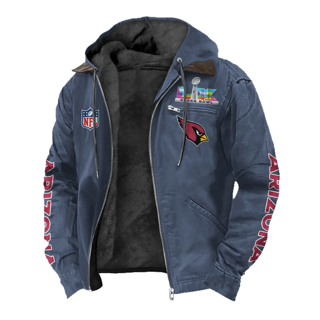 Red Bird Crew Flannel Hoodie, Sport Fan Flannel Hoodie HVN1463AC - Navy Blue - Image 2