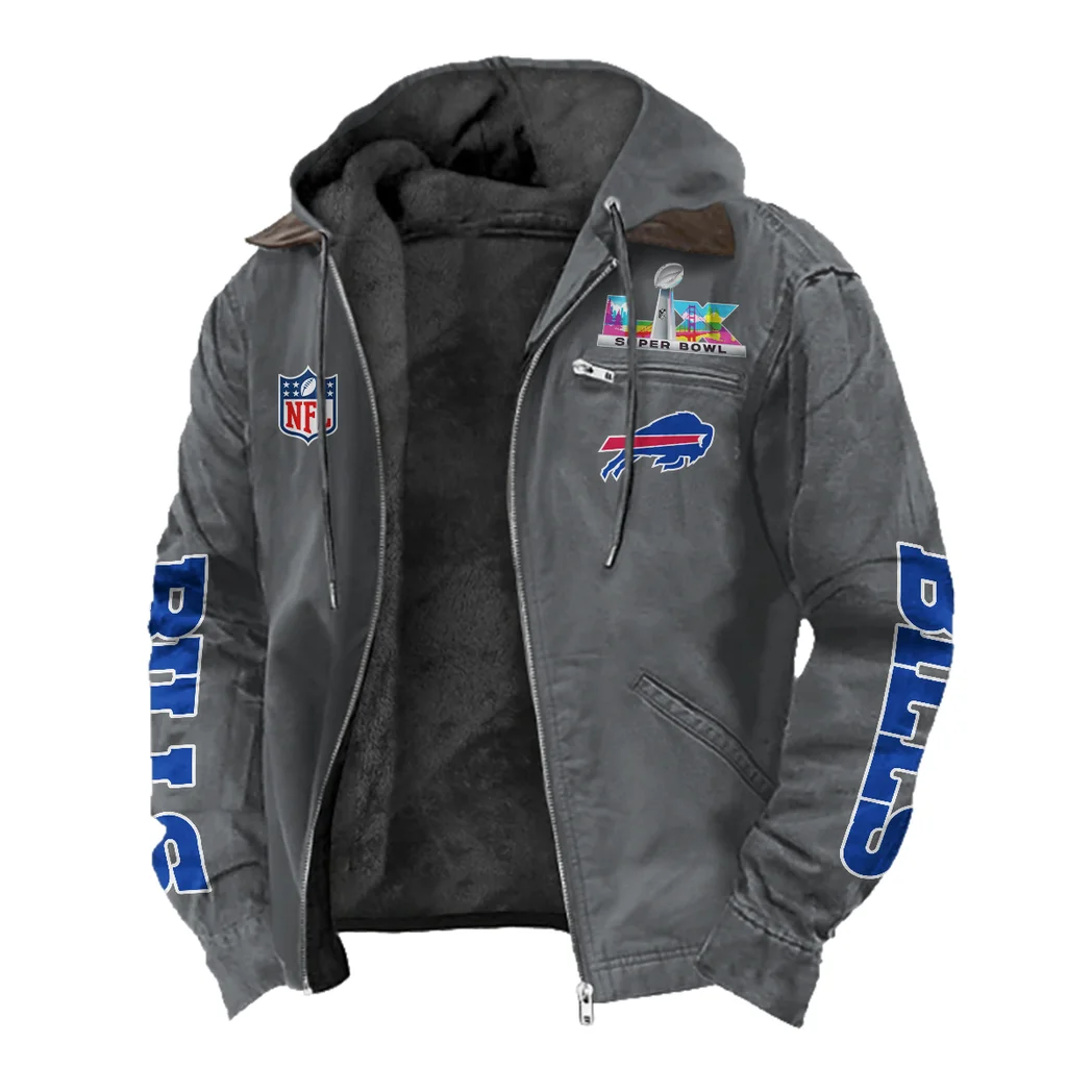 Blue Horns Flannel Hoodie, Athletic Spirit Fan Hoodie HVN1463BB - Gray - Image 2