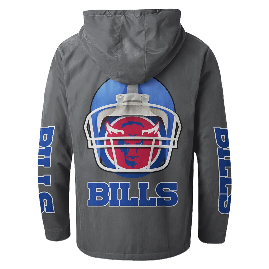 Blue Horns Flannel Hoodie, Athletic Spirit Fan Hoodie HVN1463BB - Gray - Image 3