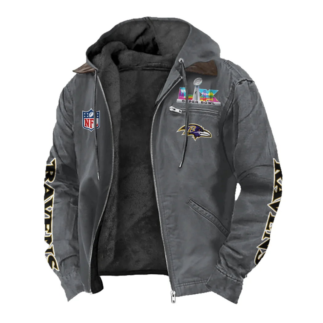 Football Purple Crew Flannel Hoodie, Stadium Ready Flannel Hoodie HVN1463BR - Gray - Image 2