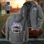 Football Purple Crew Flannel Hoodie, Stadium Ready Flannel Hoodie HVN1463BR - Gray