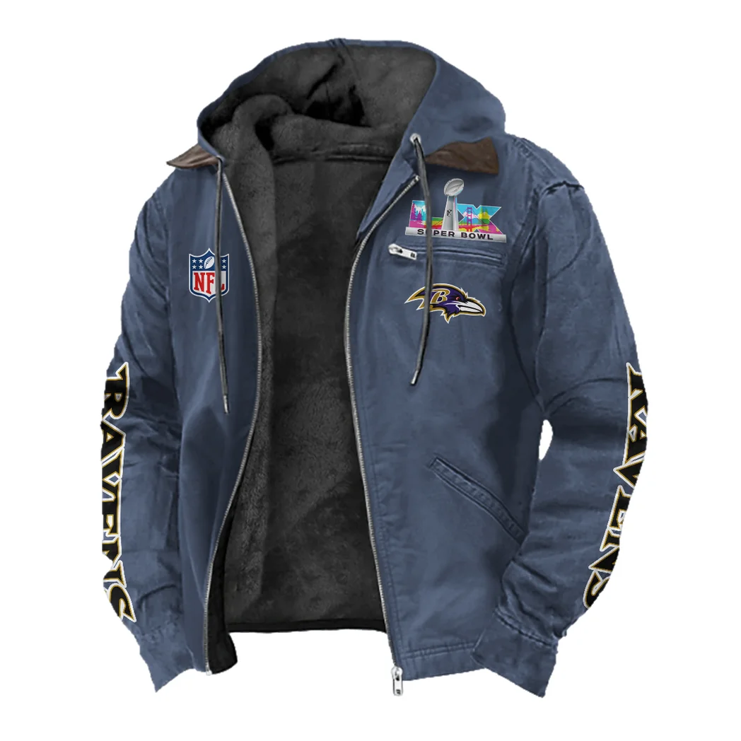 Football Purple Crew Flannel Hoodie, Stadium Ready Flannel Hoodie HVN1463BR - Navy Blue - Image 2