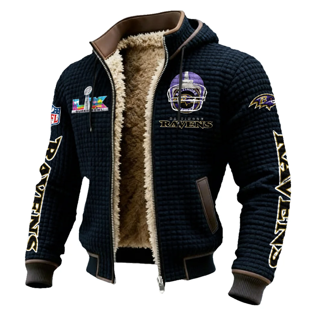Football Purple Crew Fleece-Lined Hooded Jacket, Multi-Sport Winter Active Top HVN1463BR - Black - Image 2