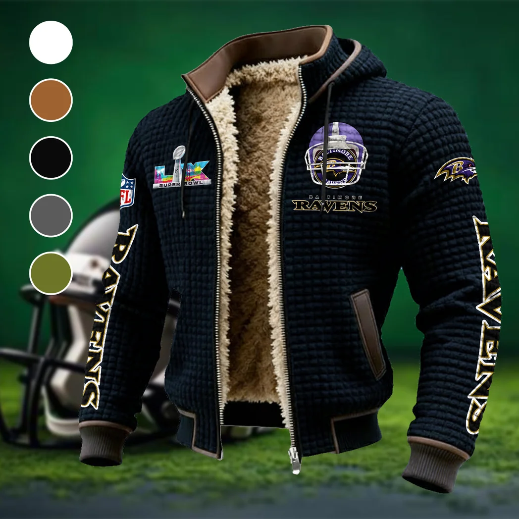 Football Purple Crew Fleece-Lined Hooded Jacket, Multi-Sport Winter Active Top HVN1463BR - Black