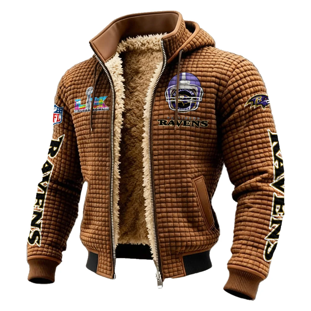 Football Purple Crew Fleece-Lined Hooded Jacket, Multi-Sport Winter Active Top HVN1463BR - brown - Image 2