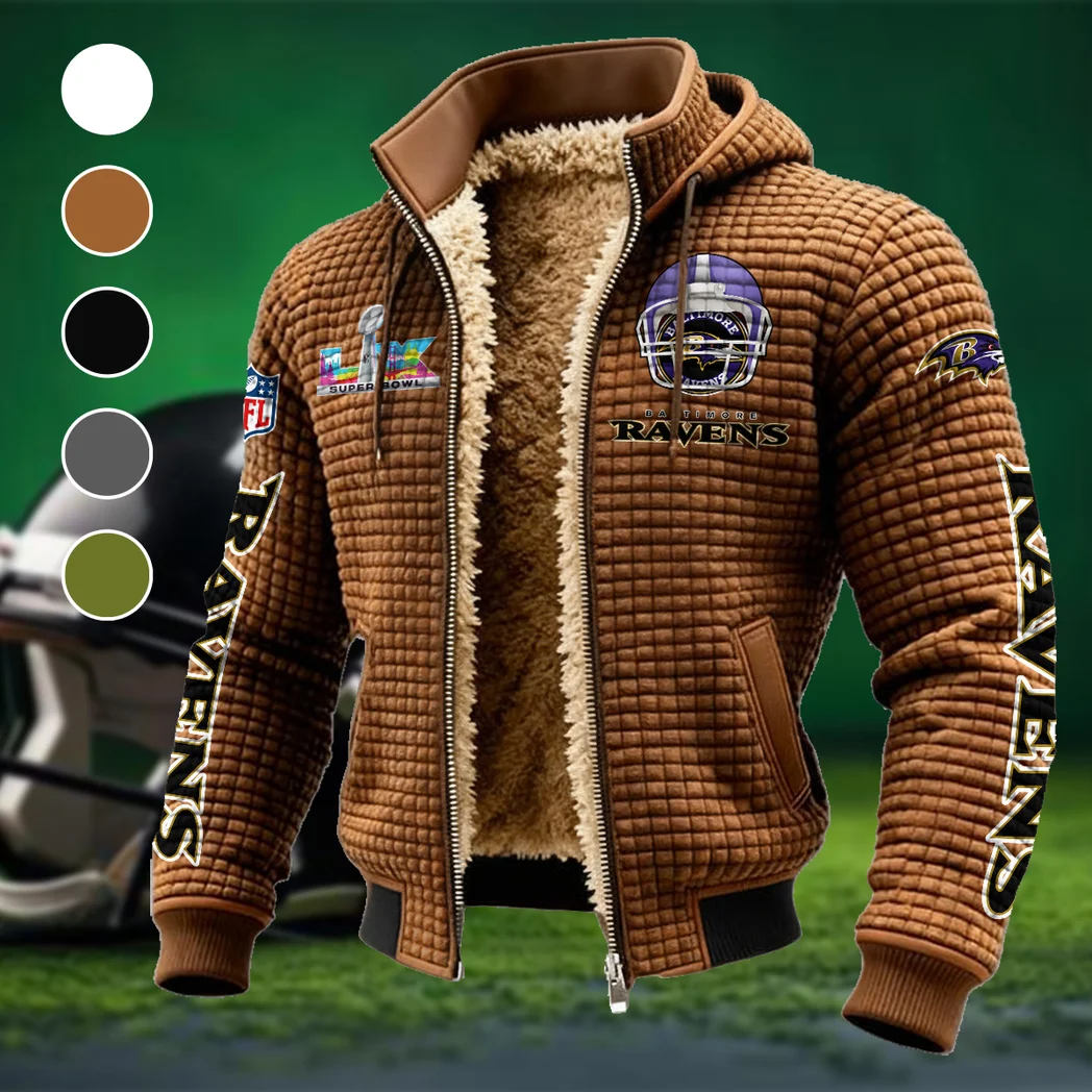Football Purple Crew Fleece-Lined Hooded Jacket, Multi-Sport Winter Active Top HVN1463BR - brown