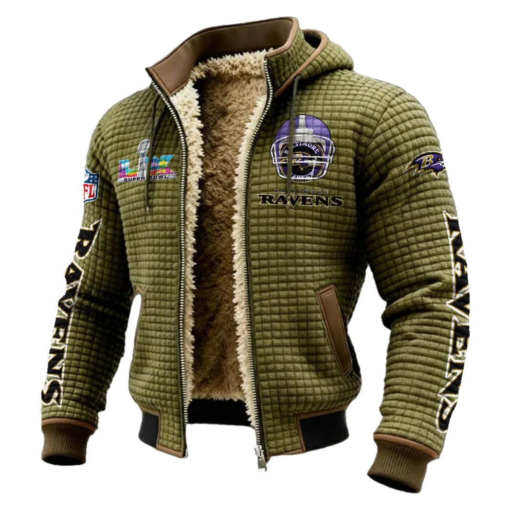 Football Purple Crew Fleece-Lined Hooded Jacket, Multi-Sport Winter Active Top HVN1463BR - Green - Image 2