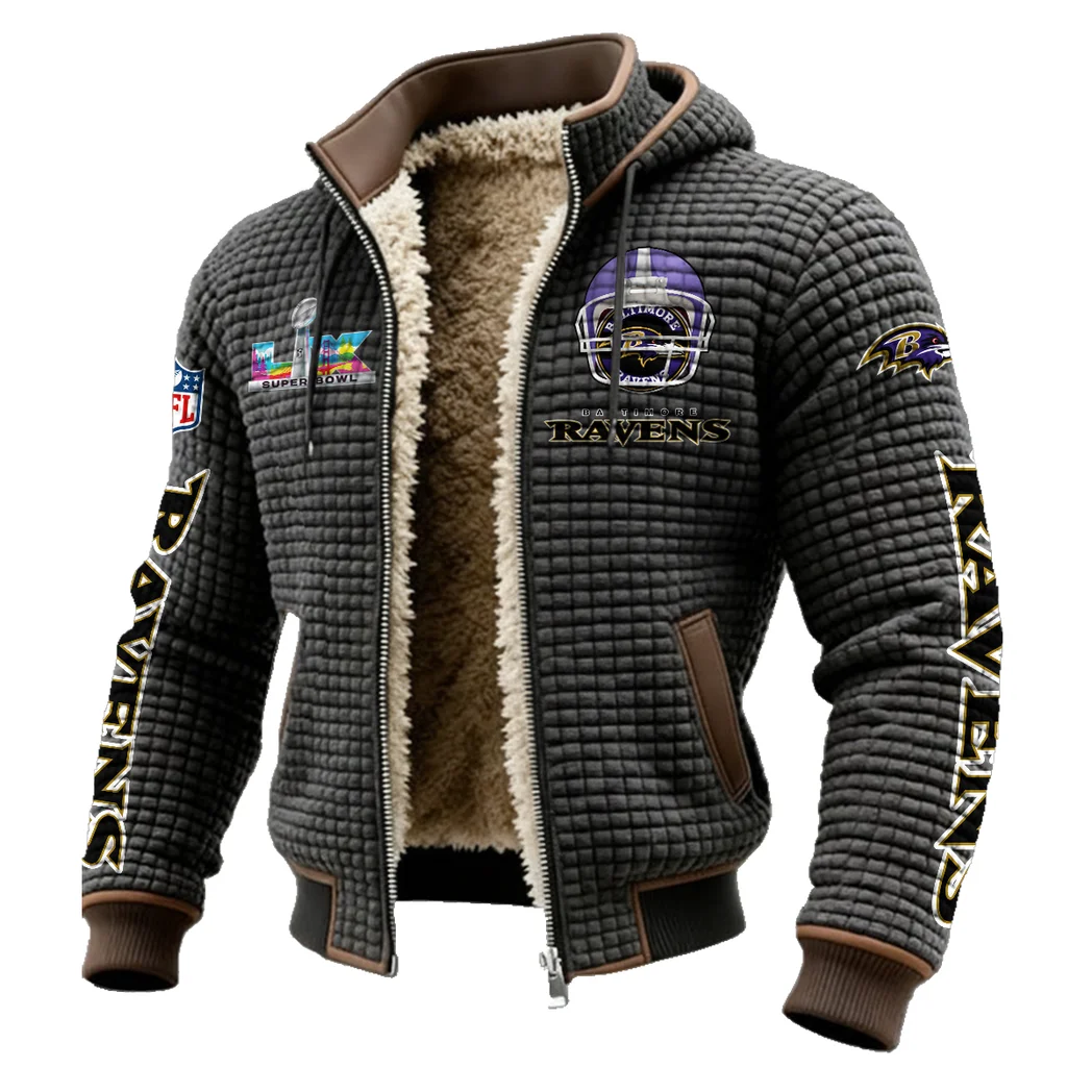 Football Purple Crew Fleece-Lined Hooded Jacket, Multi-Sport Winter Active Top HVN1463BR - Grey - Image 2
