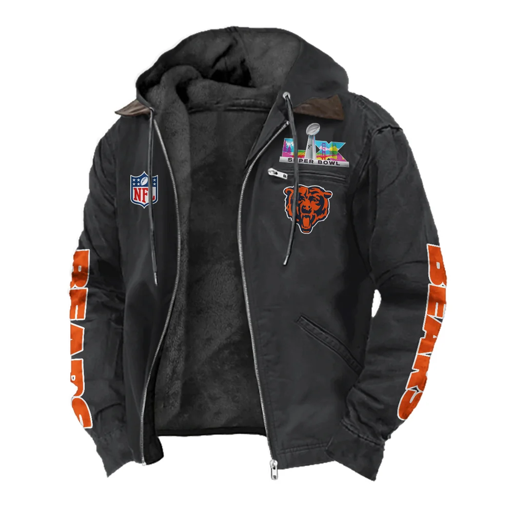 Fan Cubs Squad Flannel Hoodie, Casual Sport Hooded Flannel HVN1463CB - Black - Image 2