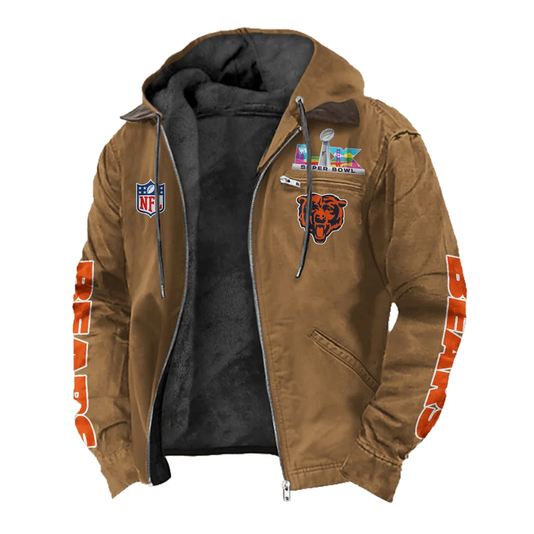 Fan Cubs Squad Flannel Hoodie, Casual Sport Hooded Flannel HVN1463CB - Camel - Image 2