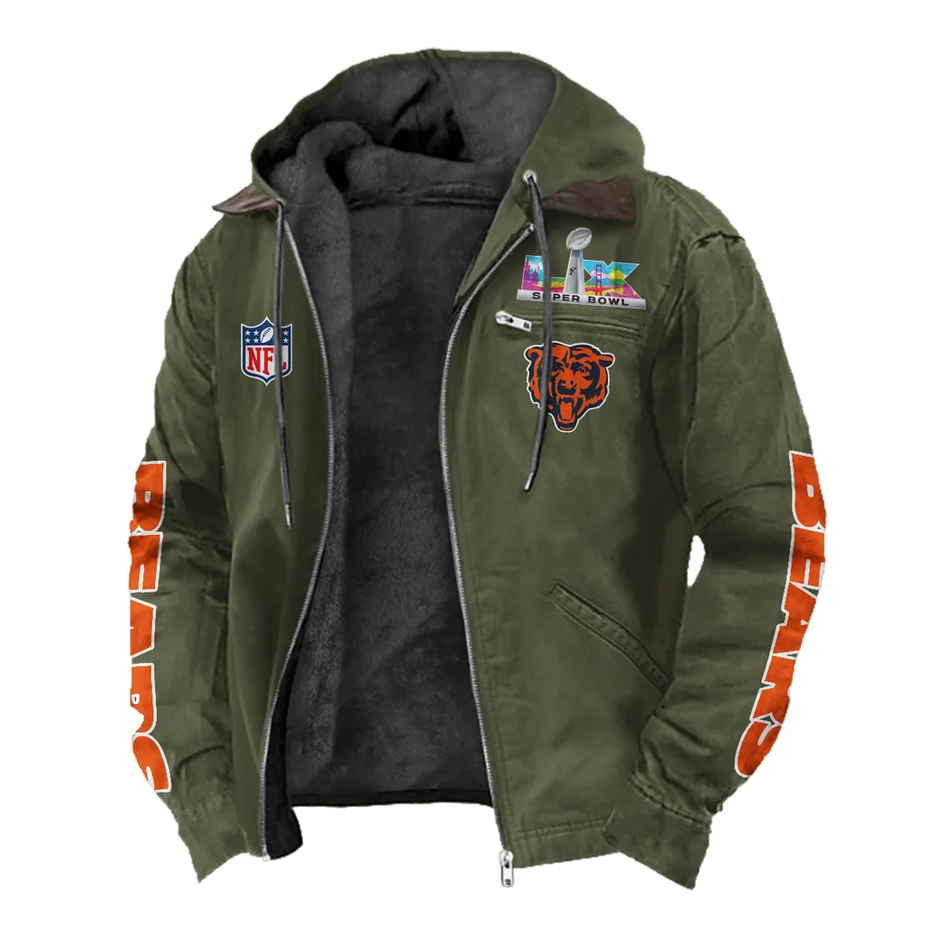 Fan Cubs Squad Flannel Hoodie, Casual Sport Hooded Flannel HVN1463CB - Green - Image 2