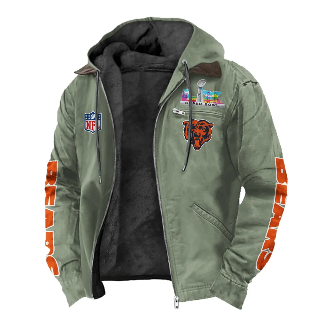Fan Cubs Squad Flannel Hoodie, Casual Sport Hooded Flannel HVN1463CB - Light Green - Image 2