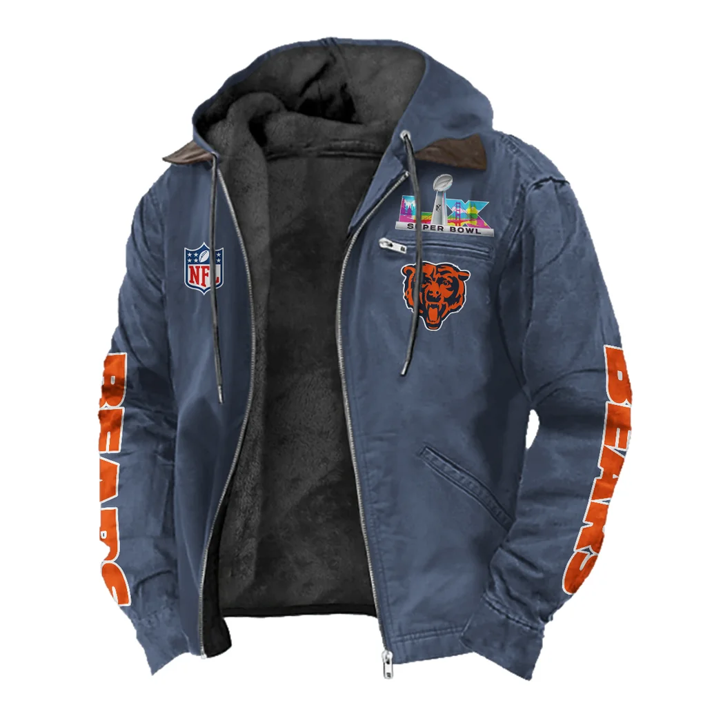 Fan Cubs Squad Flannel Hoodie, Casual Sport Hooded Flannel HVN1463CB - Navy Blue - Image 2