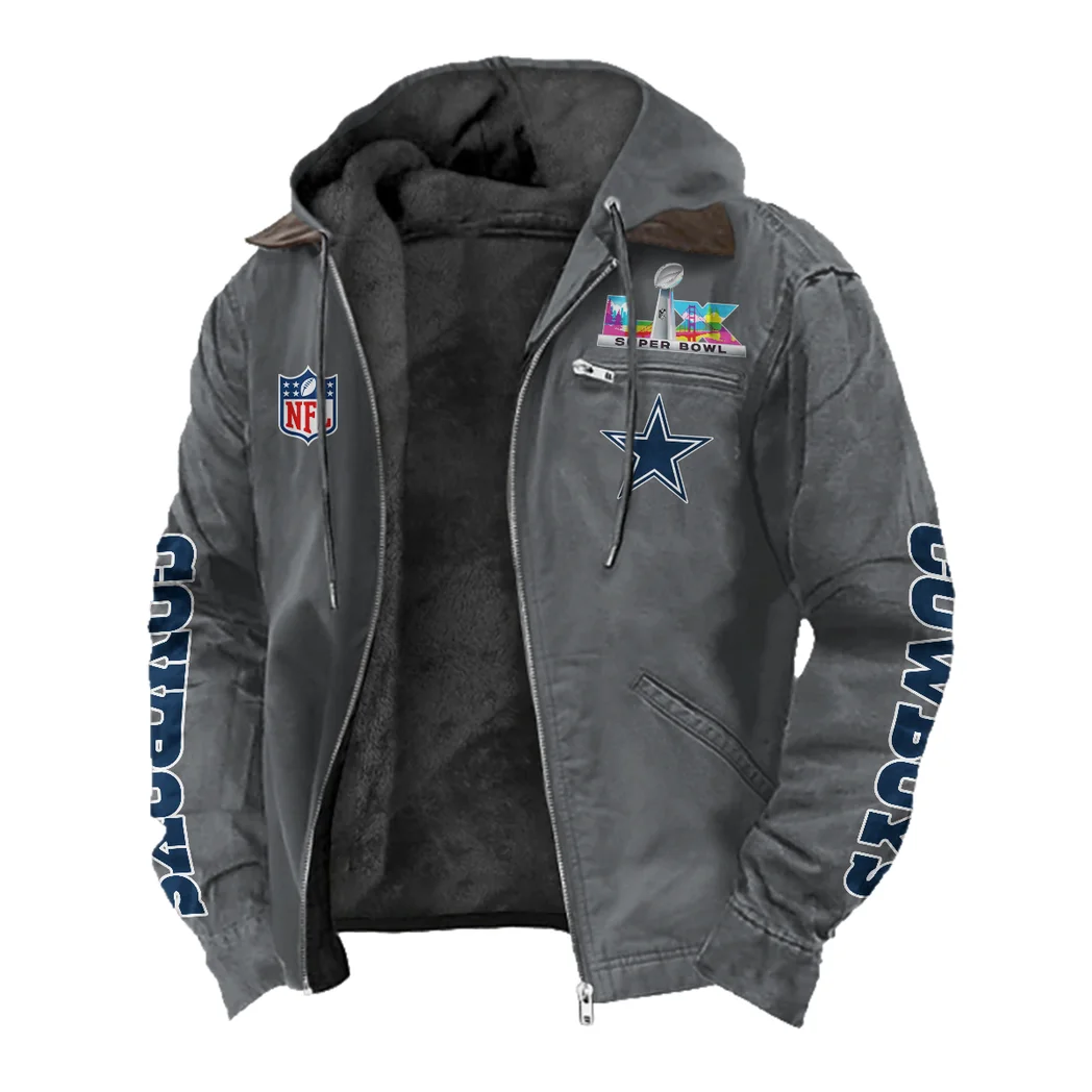Star Crew Flannel Hoodie, Warm Fan Flannel Hoodie HVN1463DC - Gray - Image 2