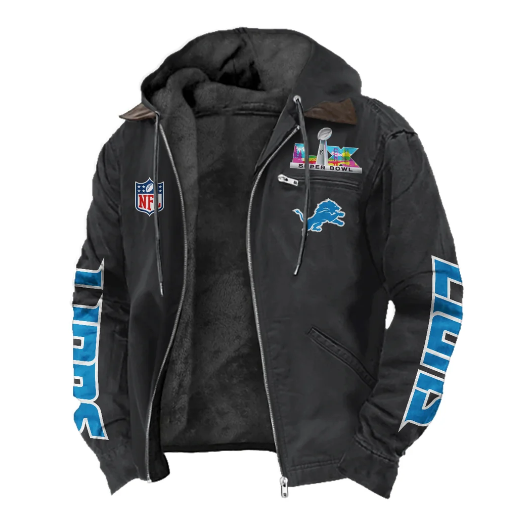 Lion Crew Flannel Hoodie, Cold Game Day Hoodie HVN1463DL - Black - Image 2