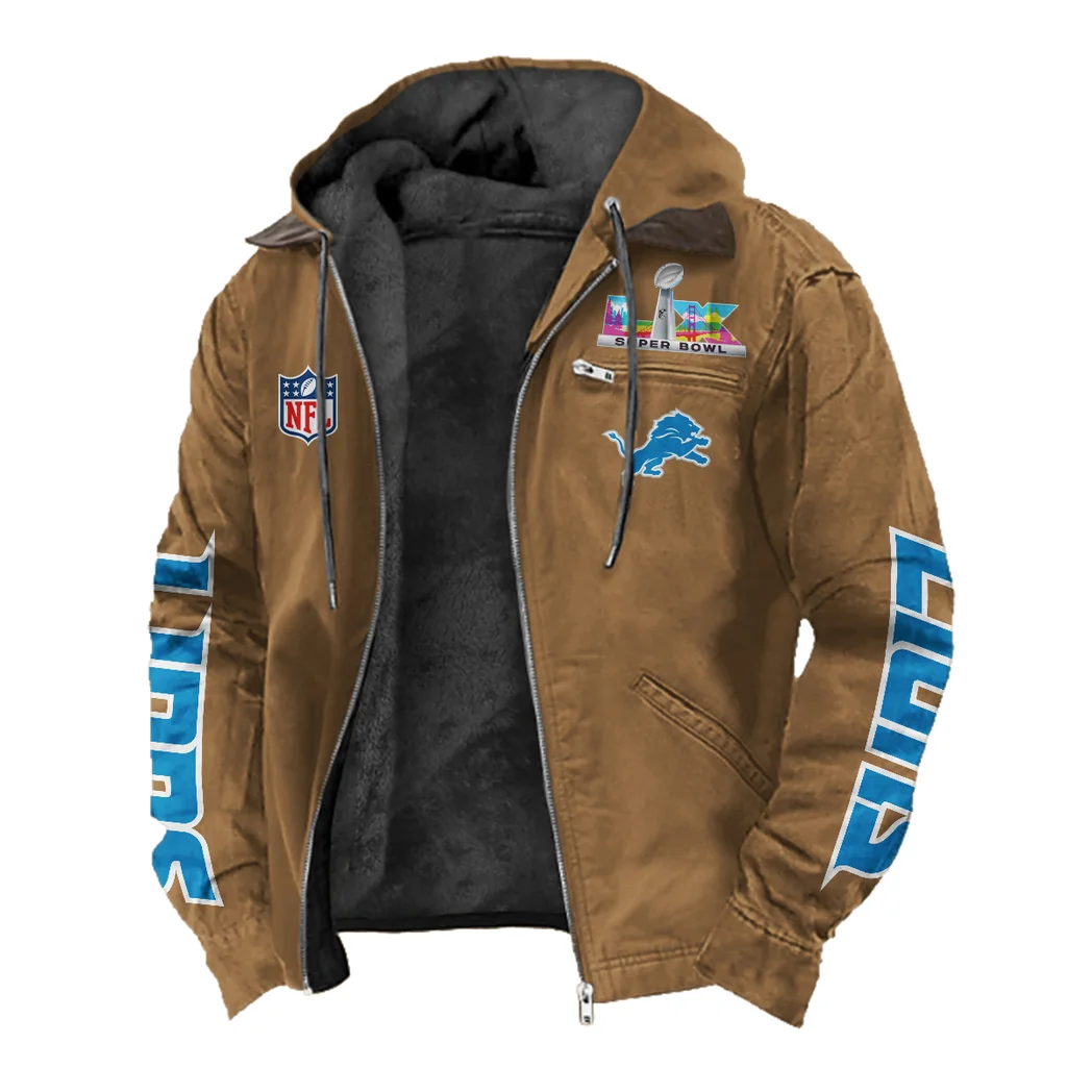 Lion Crew Flannel Hoodie, Cold Game Day Hoodie HVN1463DL - Camel - Image 2