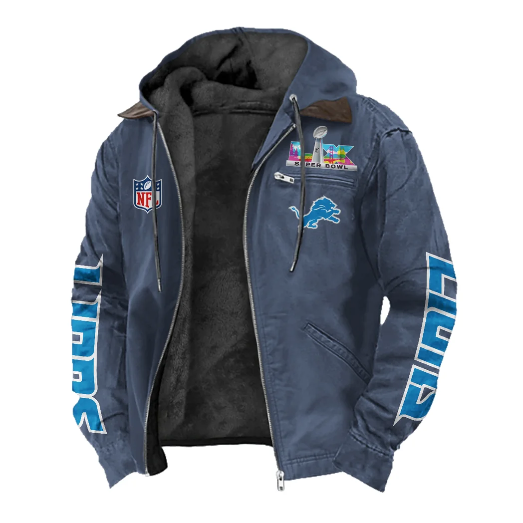 Lion Crew Flannel Hoodie, Cold Game Day Hoodie HVN1463DL - Navy Blue - Image 2