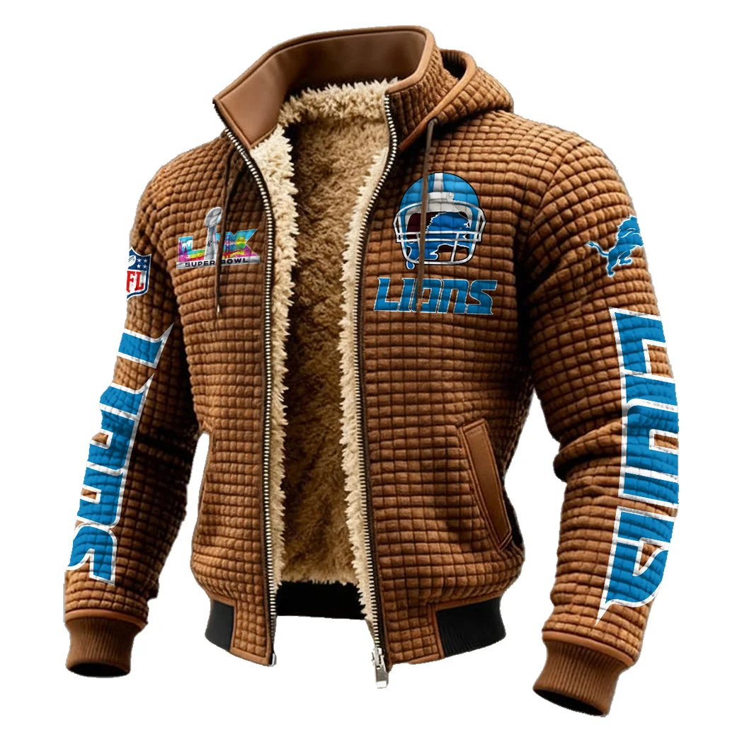 Lion Crew Fleece-Lined Hooded Jacket, Elite Athlete Winter Jacket HVN1463DL - brown - Image 2