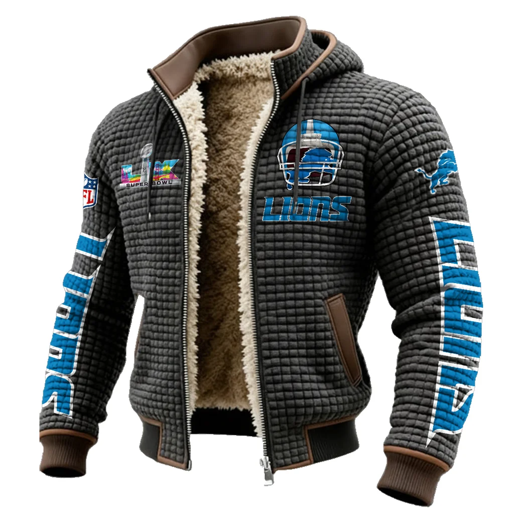 Lion Crew Fleece-Lined Hooded Jacket, Elite Athlete Winter Jacket HVN1463DL - Grey - Image 2