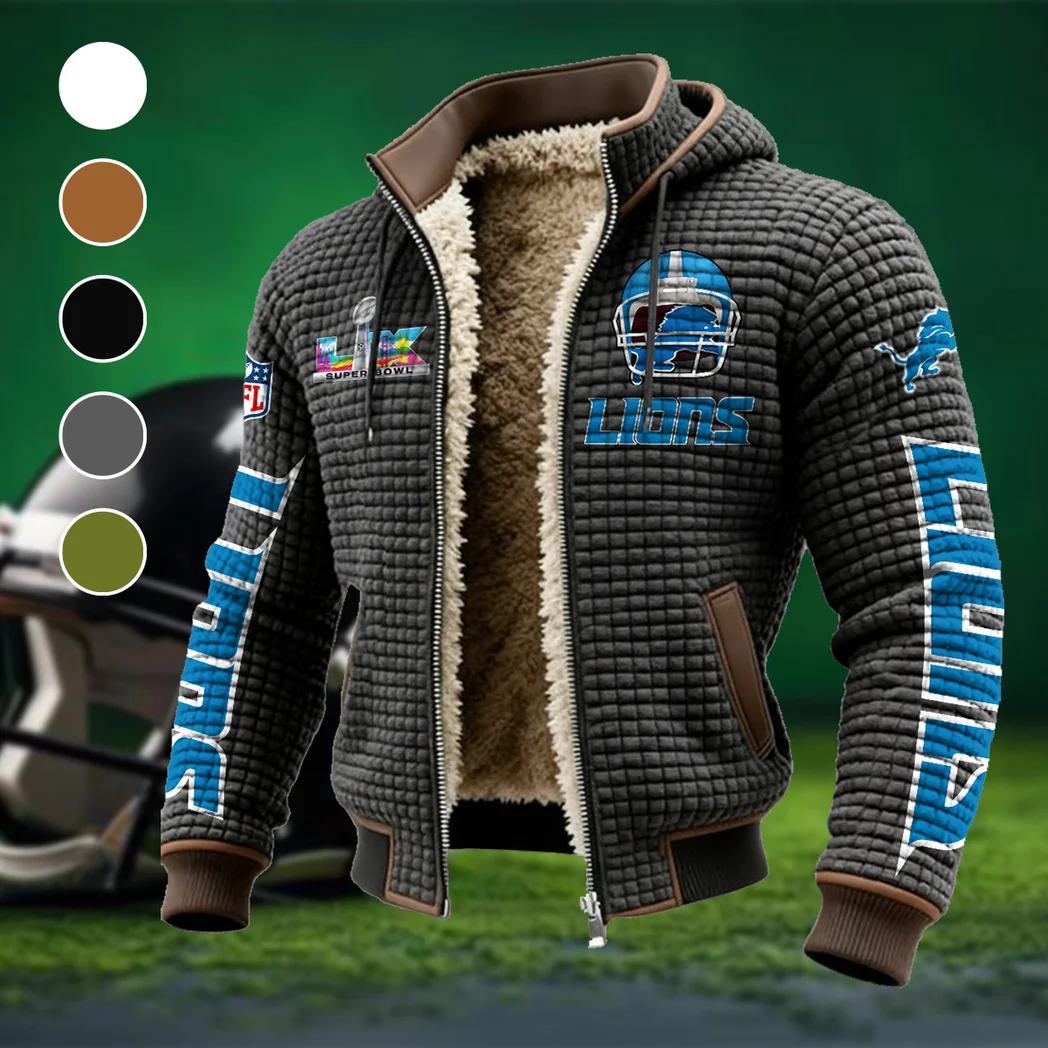 Lion Crew Fleece-Lined Hooded Jacket, Elite Athlete Winter Jacket HVN1463DL - Grey