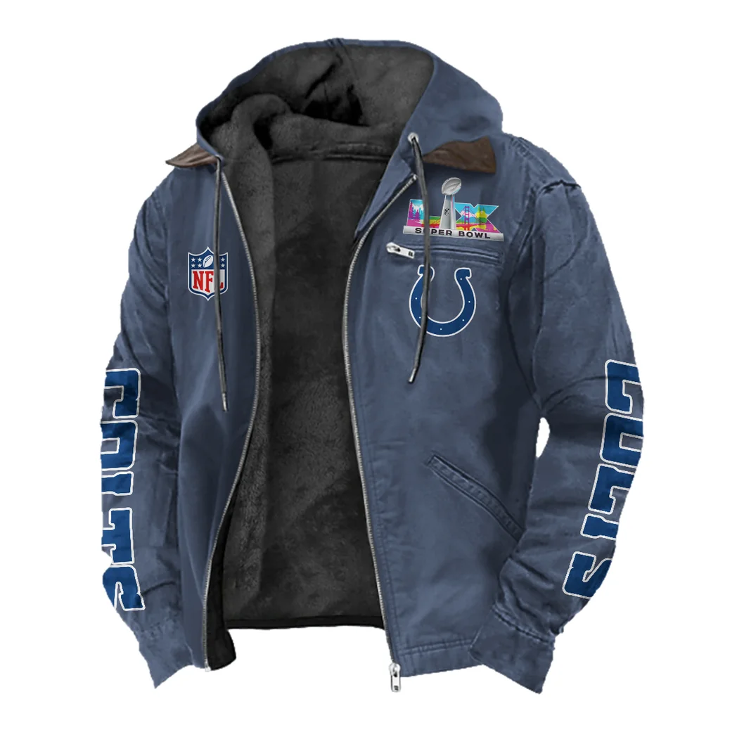 Blue Hooves Flannel Hoodie, Classic Flannel Sport Hoodie HVN1463IC - Navy Blue - Image 2