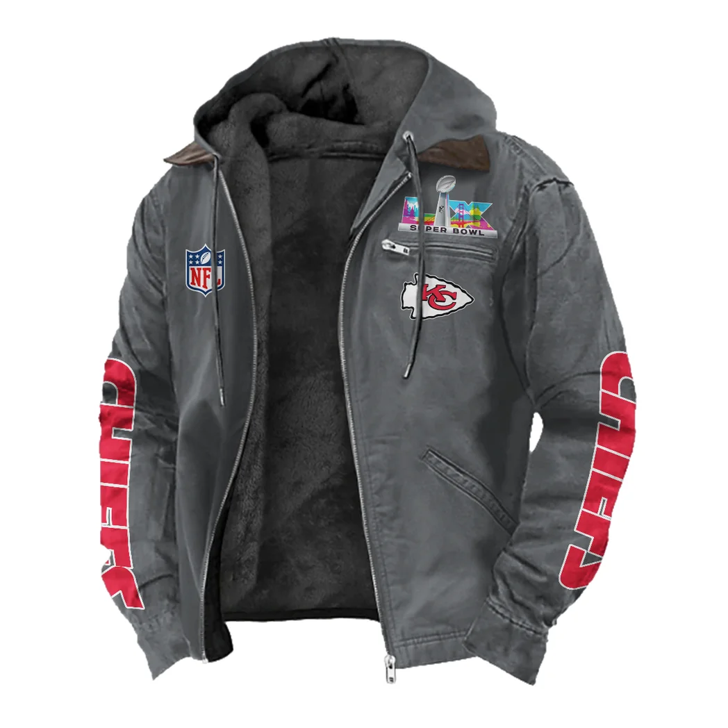 Game Day Squad Flannel Hoodie, Bold Supporter Flannel Hoodie HVN1463KC - Gray - Image 2