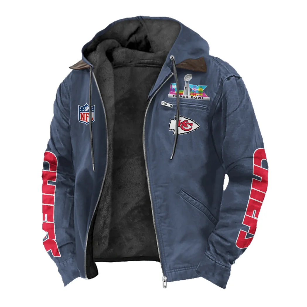 Game Day Squad Flannel Hoodie, Bold Supporter Flannel Hoodie HVN1463KC - Navy Blue - Image 2