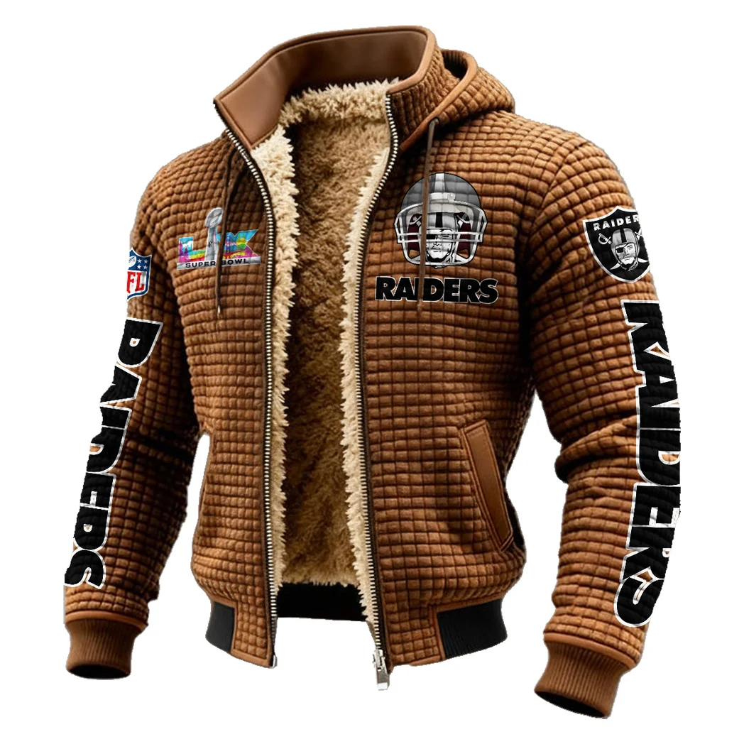 Football Silver Crew Fleece-Lined Hooded Jacket, Deep Winter Insulated Hoody HVN1463LV - brown - Image 2