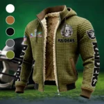 Football Silver Crew Fleece-Lined Hooded Jacket, Deep Winter Insulated Hoody HVN1463LV - Green