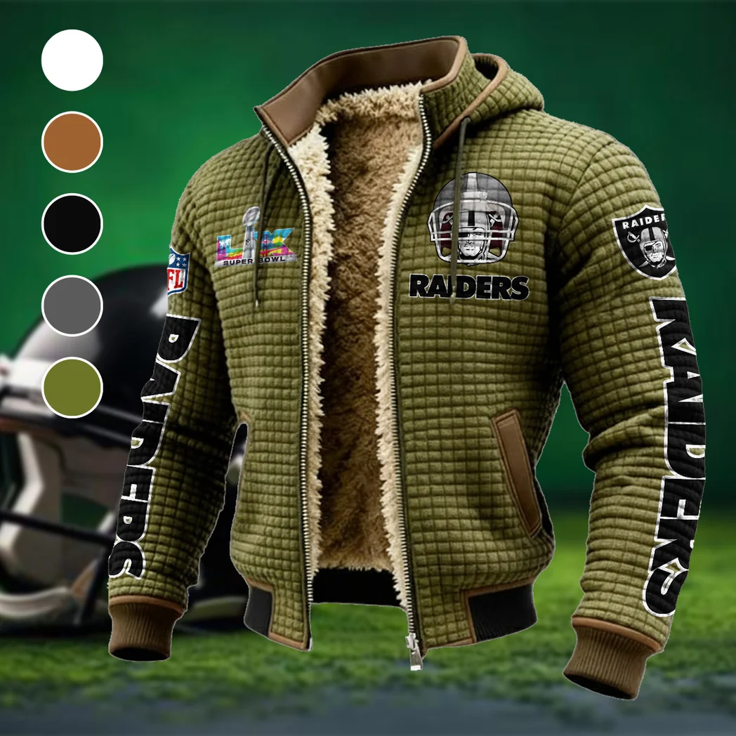 Football Silver Crew Fleece-Lined Hooded Jacket, Deep Winter Insulated Hoody HVN1463LV - Green
