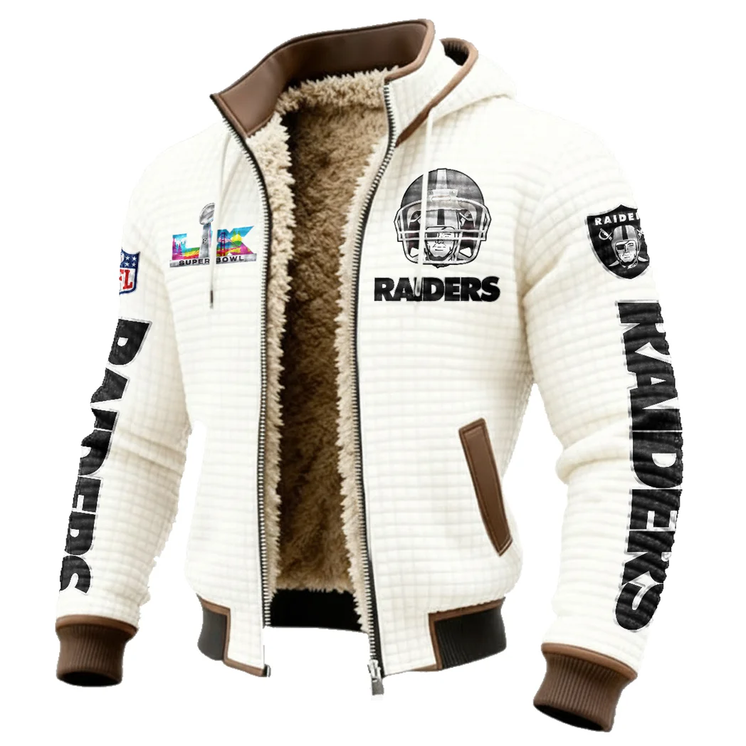 Football Silver Crew Fleece-Lined Hooded Jacket, Deep Winter Insulated Hoody HVN1463LV - White - Image 2