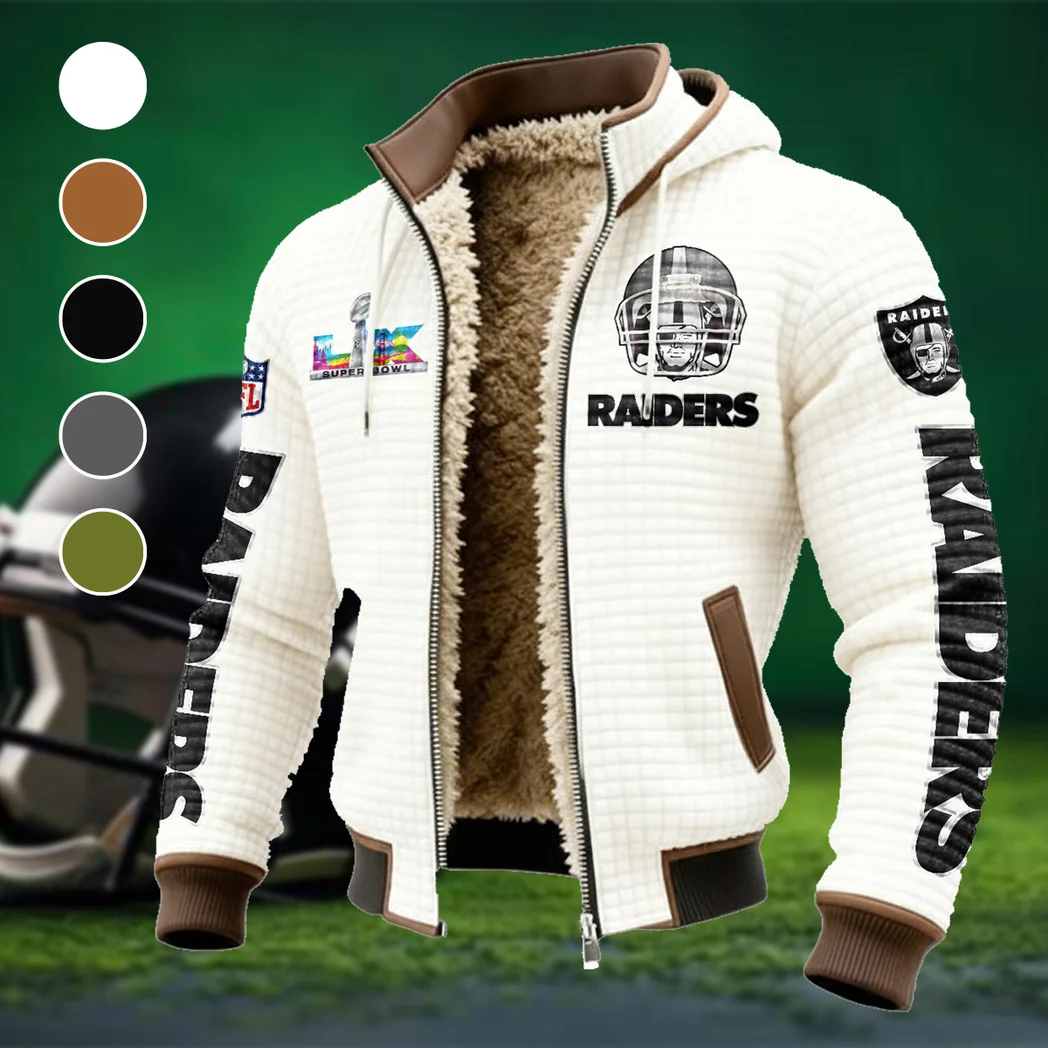 Football Silver Crew Fleece-Lined Hooded Jacket, Deep Winter Insulated Hoody HVN1463LV - White