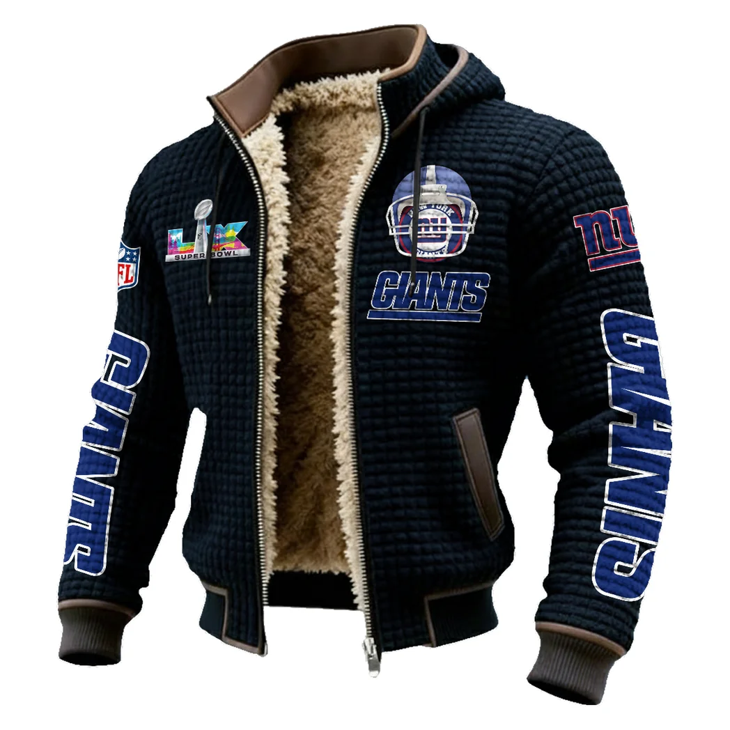 Football Giant Crew Fleece-Lined Hooded Jacket, Ultra-Soft Plush Lined Jacket HVN1463NG - Black - Image 2