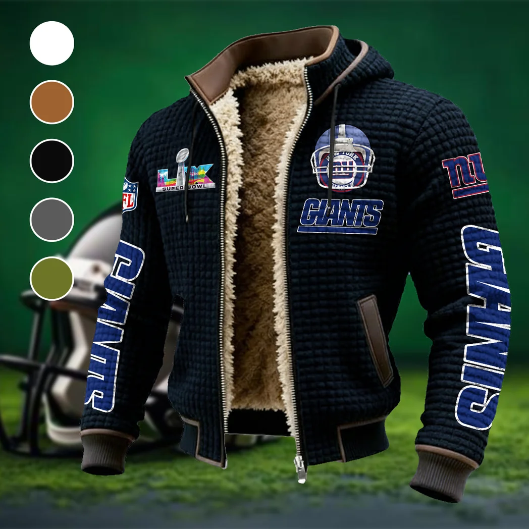 Football Giant Crew Fleece-Lined Hooded Jacket, Ultra-Soft Plush Lined Jacket HVN1463NG - Black