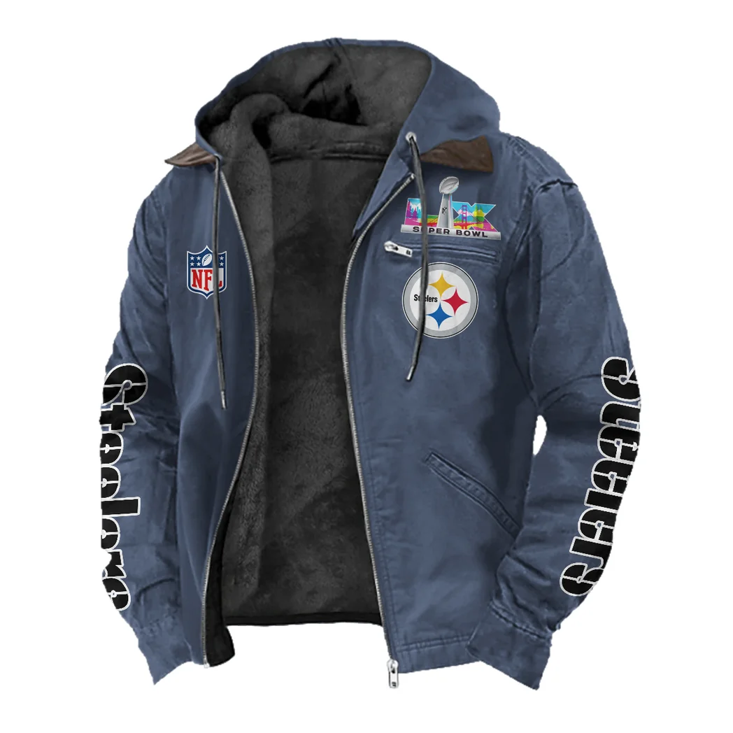 Three Rivers Squad Flannel Hoodie, Supporter Spirit Hooded Flannel HVN1463PS - Navy Blue - Image 2