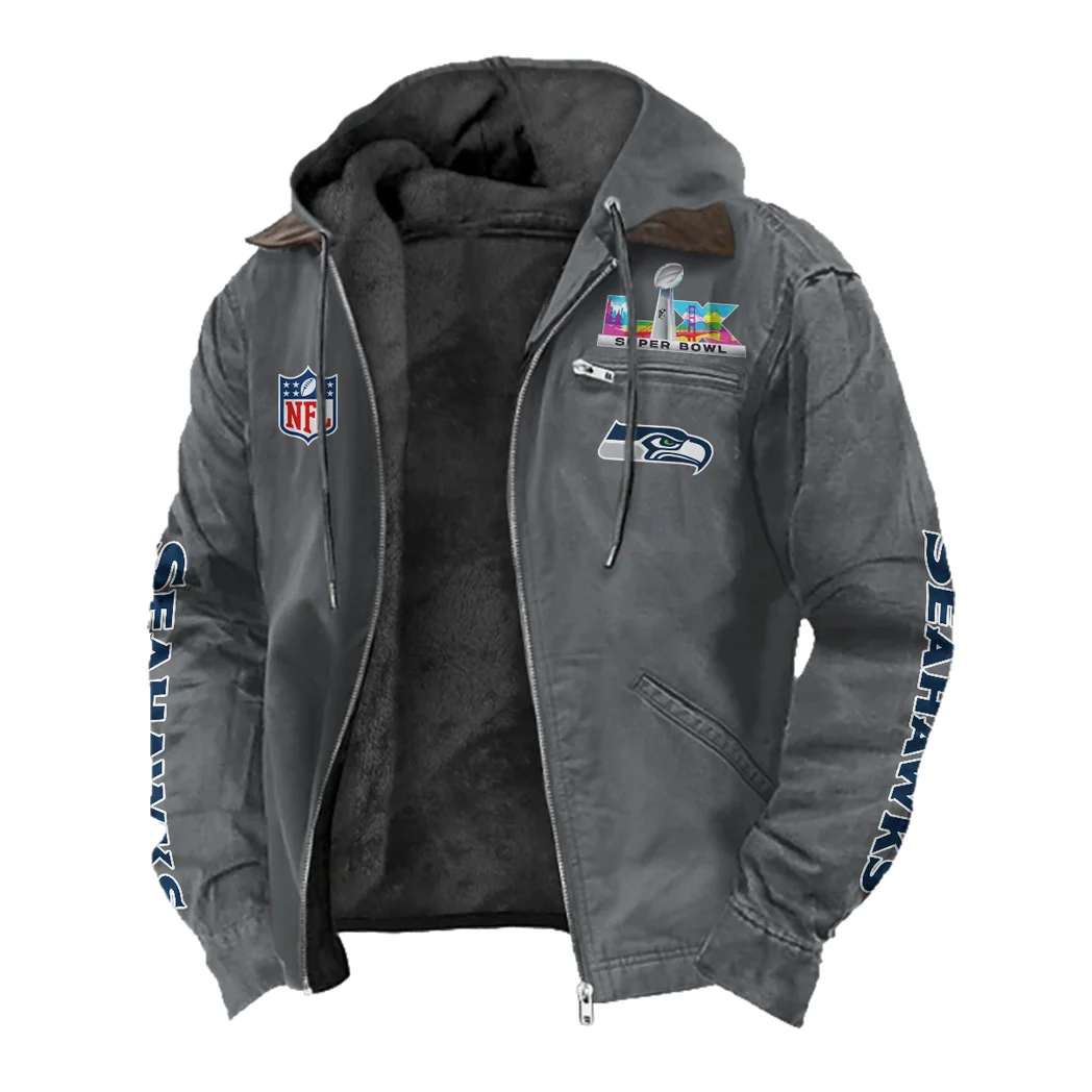 Victory Shields Flannel Hoodie, Classic Flannel Sport Hoodie HVN1463SS - Gray - Image 2