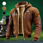 Red Crew Fleece-Lined Hooded Jacket, Modern Athletic Hybrid Parka HVN1463WC - brown