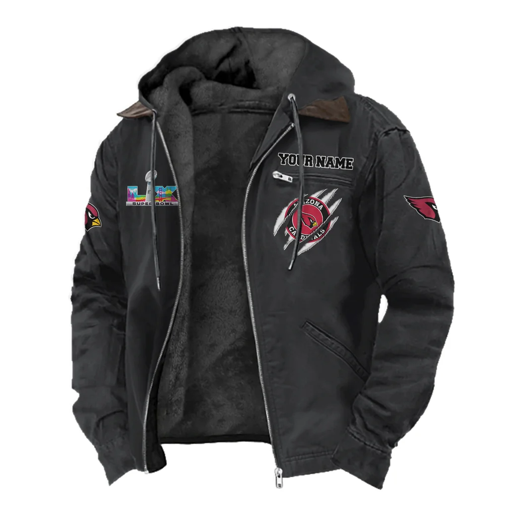 Red Bird Crew Flannel Hoodie, Sport Fan Flannel Hoodie HVN1464AC - Black - Image 2