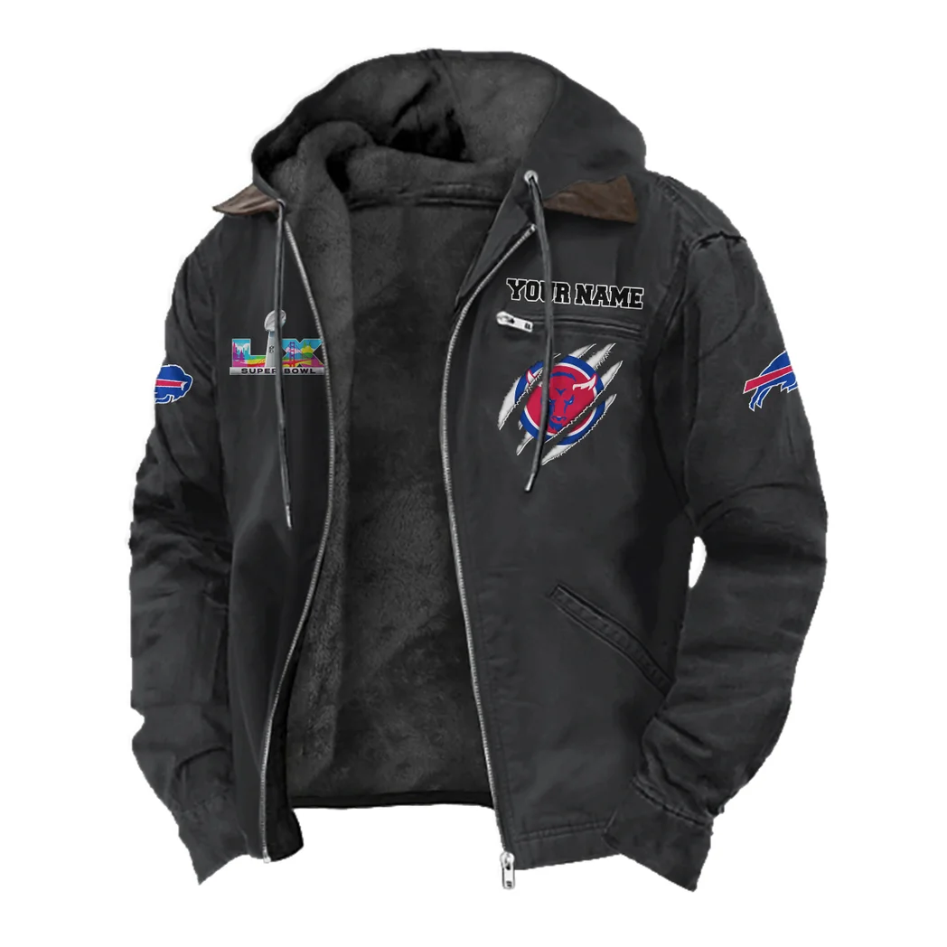 Blue Horns Flannel Hoodie, Athletic Spirit Fan Hoodie HVN1464BB - Black - Image 2